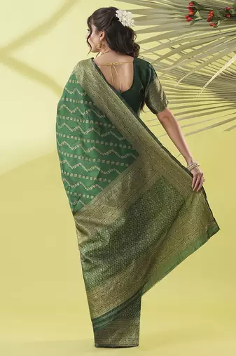 Green pure silk woven zari work saree with blouse