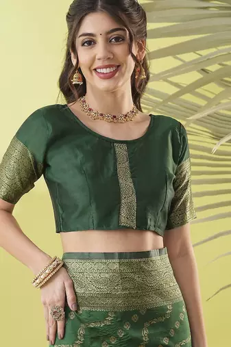 Green pure silk woven zari work saree with blouse