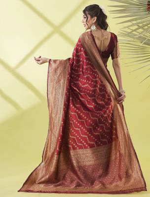Maroon pure silk woven zari work saree with blouse 4