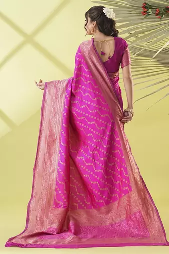 Pink pure silk woven zari work saree with blouse