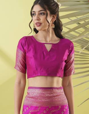 Pink pure silk woven zari work saree with blouse 5
