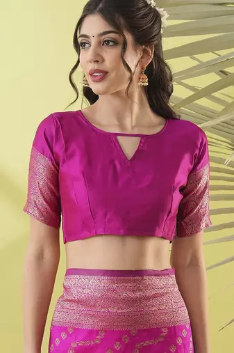Pink pure silk woven zari work saree with blouse