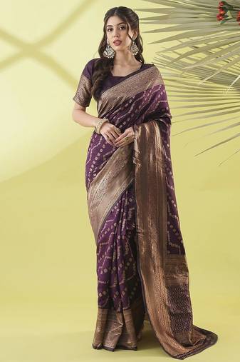 Magenta pure silk woven zari work saree with blouse