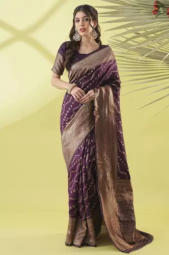 Magenta pure silk woven zari work saree with blouse