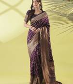 Magenta pure silk woven zari work saree with blouse