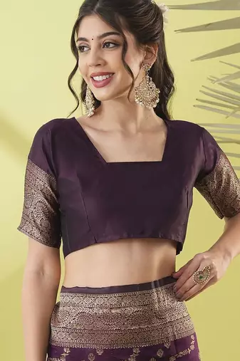 Magenta pure silk woven zari work saree with blouse