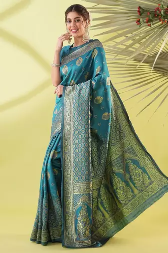 Light blue pure silk woven zari work saree with blouse