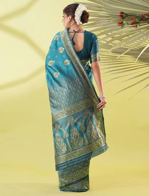 Light blue pure silk woven zari work saree with blouse 4