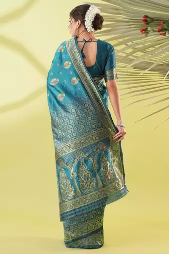 Light blue pure silk woven zari work saree with blouse