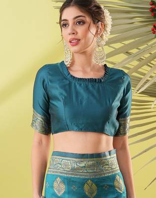 Light blue pure silk woven zari work saree with blouse 5