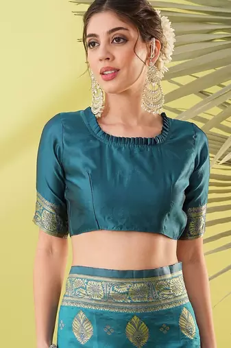 Light blue pure silk woven zari work saree with blouse