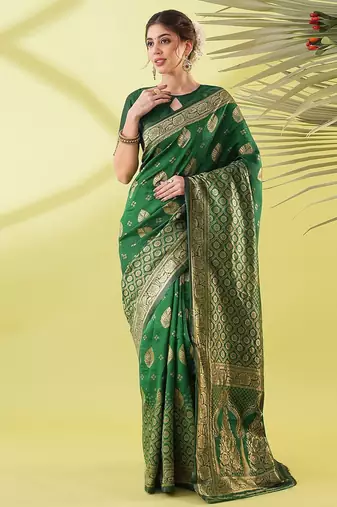 Green pure silk woven zari work saree with blouse