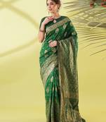 Green pure silk woven zari work saree with blouse
