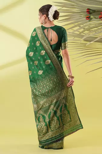 Green pure silk woven zari work saree with blouse