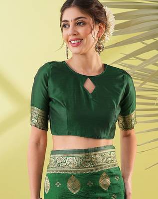Green pure silk woven zari work saree with blouse 5