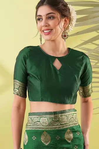 Green pure silk woven zari work saree with blouse