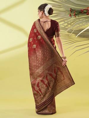 Maroon pure silk woven zari work saree with blouse 4