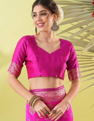 Pink pure silk woven zari work saree with blouse 5