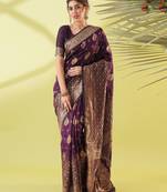 Magenta pure silk woven zari work saree with blouse