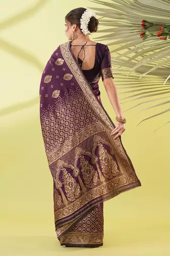 Magenta pure silk woven zari work saree with blouse