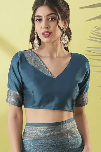 Light blue pure silk woven zari work saree with blouse