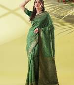 Green pure silk woven zari work saree with blouse