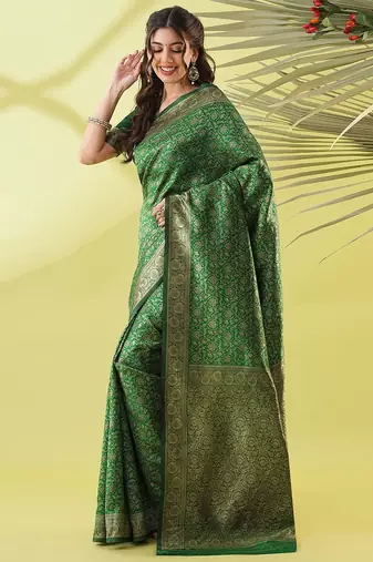 Green pure silk woven zari work saree with blouse