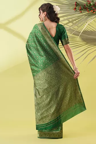 Green pure silk woven zari work saree with blouse