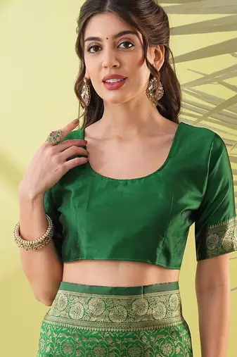 Green pure silk woven zari work saree with blouse
