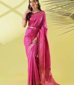 Pink pure silk woven zari work saree with blouse