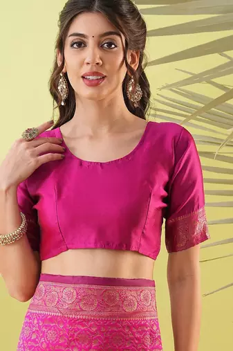Pink pure silk woven zari work saree with blouse