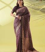 Magenta pure silk woven zari work saree with blouse