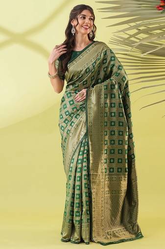 Green pure silk woven zari work saree with blouse