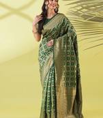 Green pure silk woven zari work saree with blouse