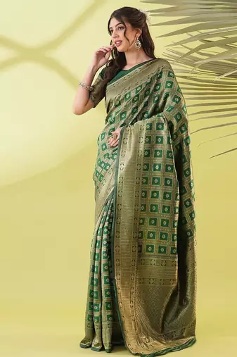 Green pure silk woven zari work saree with blouse