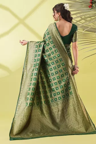 Green pure silk woven zari work saree with blouse