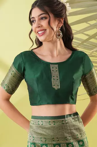 Green pure silk woven zari work saree with blouse