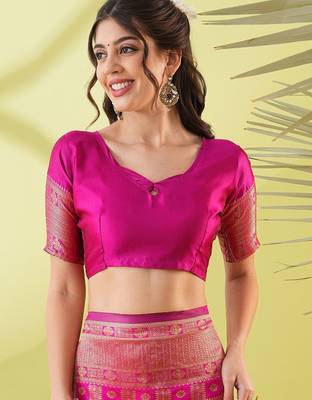Pink pure silk woven zari work saree with blouse 5