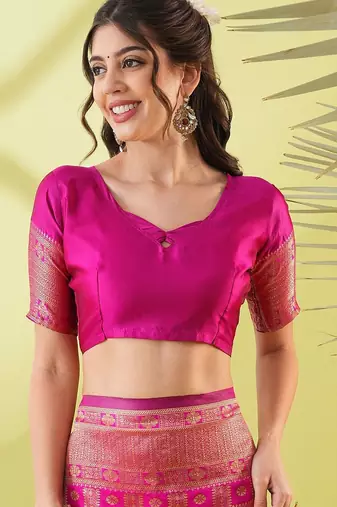 Pink pure silk woven zari work saree with blouse