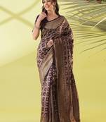 Magenta pure silk woven zari work saree with blouse
