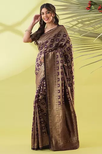 Magenta pure silk woven zari work saree with blouse