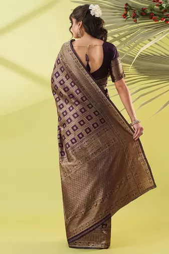 Magenta pure silk woven zari work saree with blouse