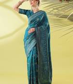 Light blue pure silk woven zari work saree with blouse