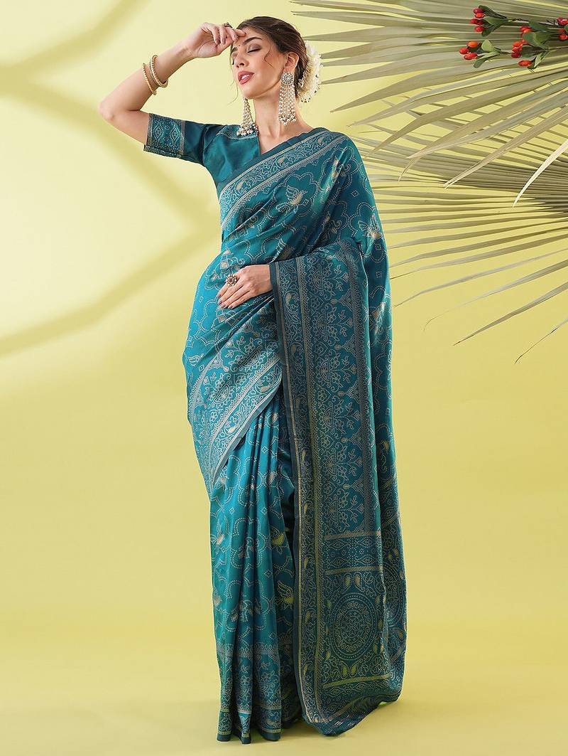 Light blue pure silk woven zari work saree with blouse