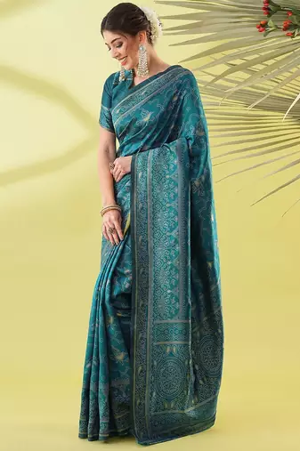 Light blue pure silk woven zari work saree with blouse