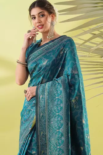 Light blue pure silk woven zari work saree with blouse