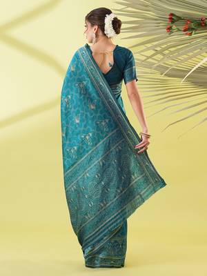 Light blue pure silk woven zari work saree with blouse 4