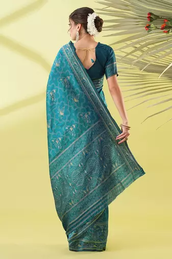 Light blue pure silk woven zari work saree with blouse