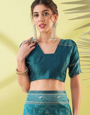 Light blue pure silk woven zari work saree with blouse 5
