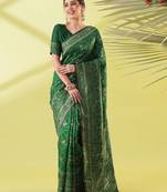 Green pure silk woven zari work saree with blouse